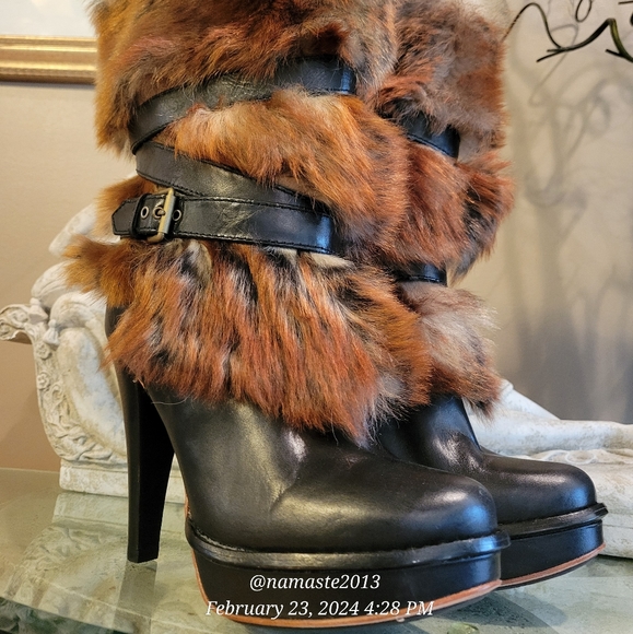 Ugg Foxly Leather Lamb Fur Boots Platform Luxury Designer S/N 1001320 NEW #728 - Picture 6 of 17